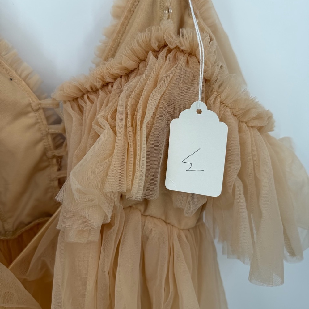NWT Elegant Boho Ruffle Nude Mesh Corset Lace Up Top - Picture 4 of 8
